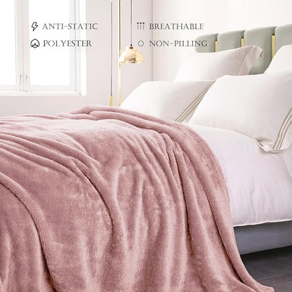 Exclusivo Mezcla Plush Fuzzy Fleece Bed Blanket Queen Size, Super Soft, Fluffy and Warm Blankets Suitable for All Seasons (Dusty Pink, 90x90 Inches)