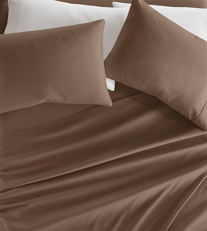 Linen Market Brushed Microfiber Full Sheet Set 4 Piece – Oeko-TEX Certified Ultra Soft & Wrinkle-Free - 16" Deep Pocket Sheets - Easy Care Full Size - Taupe