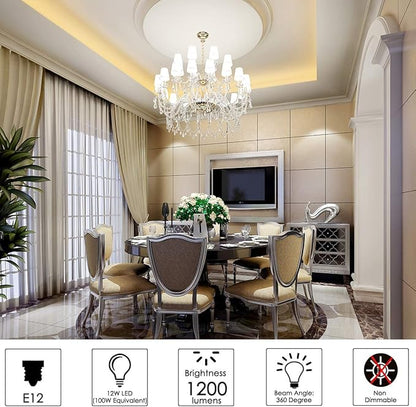 E12 LED Bulbs 12W Candelabra led Light Bulb,100 Watt Equivalent 1200lm Daylight White 5000K E12 Base LED Chandelier Light Bulbs Non-Dimmable LED Corn Bulbs, Pack of 6