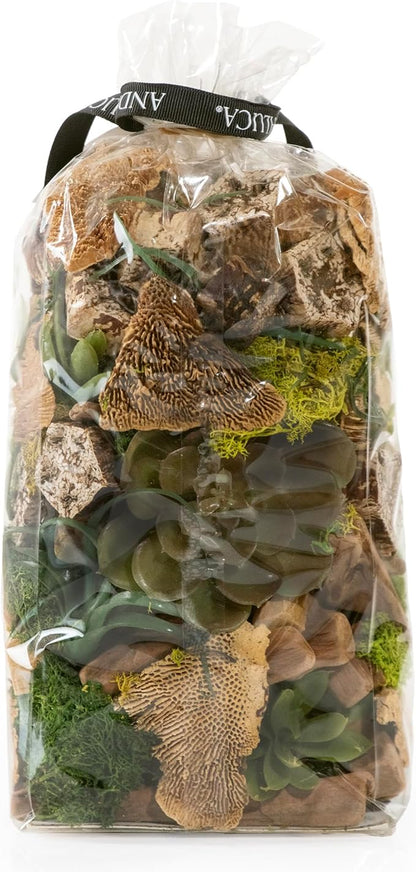 ANDALUCA 20 oz Succulent, Moss & Crystal Fragrance Potpourri with Scents of Sandalwood, Moss, Eucalyptus & Teakwood Includes Fragrance Vial (Mossy Woods)