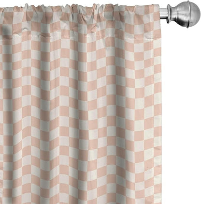 Ambesonne Geometric Curtains, Pale Salmon Colored Chess Table Like Modern Pink Color Squares Art Print, Window Treatments 2 Panel Set for Living Room Bedroom, Pair of - 28" x 63", Peach Cream