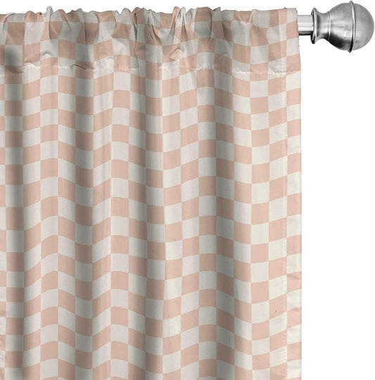 Ambesonne Geometric Curtains, Pale Salmon Colored Chess Table Like Modern Pink Color Squares Art Print, Window Treatments 2 Panel Set for Living Room Bedroom, Pair of - 28" x 63", Peach Cream