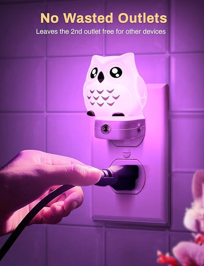 DORESshop Owl Night Lights Plug Into Wall [2 Pack], Cute Night Light for Kids, 8-Color LED Night Light, Nightlight with Dusk to Dawn Sensor for Kids Room, Bathroom, Bedroom Décor, Children Gift
