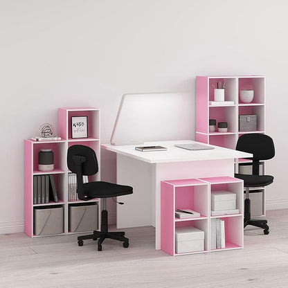 Furinno PASIR Book Shelf, 4-Tier Modern Bookshelf, Open Shelves Bookcase 9" x 12" x 42", for Living Room, Bedroom, Home Office, Pink/White