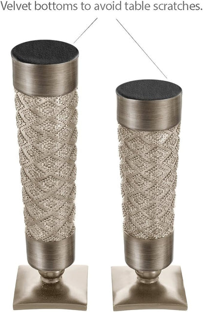 Creative Scents Dublin Silver Decorative Candle Holder Set of 2 - Home Decor Pillar Candle Stand, Coffee Table Mantle Decor centerpieces for Fireplace, Living or Dining Room Table, Gift Boxed