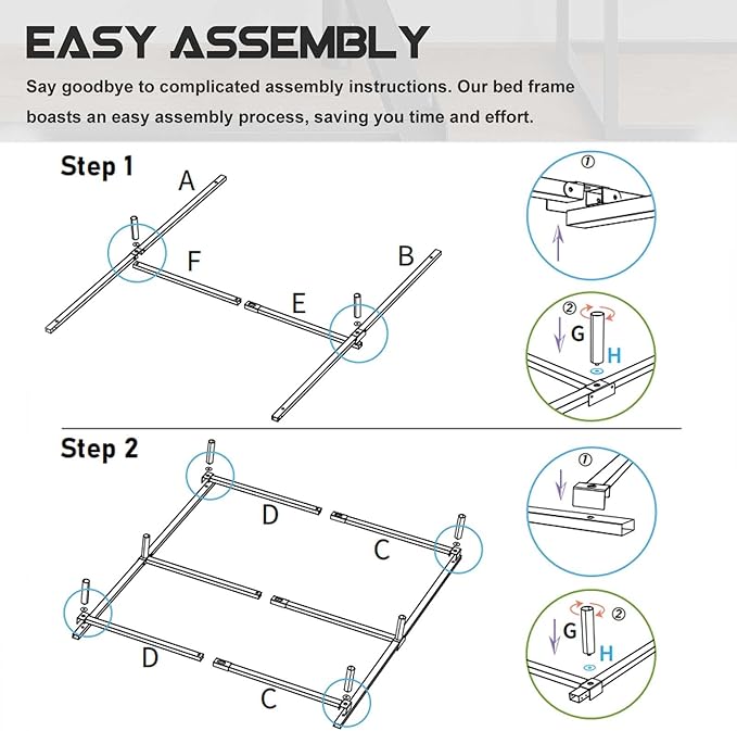 Twin XL Size Bed Frame, 7 Inch Metal Basics Bed Frame,Low Profile Base for Box Spring, 6-Leg Support, Noise-Free, Easy Assembly, Black