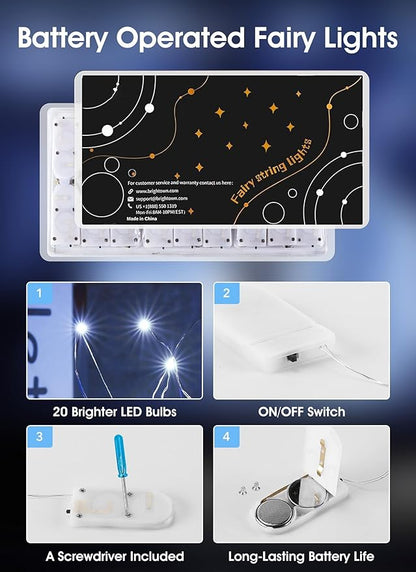 Minetom 6 Pack Fairy Lights Battery Operated String Lights - 7ft 20 LED Waterproof Silver Wire Firefly Lights Waterproof for DIY Crafts Wedding Décor Table Mason Jars Party, White