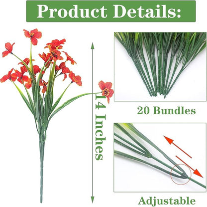 20 Bundles Artificial Flowers, Outdoor Indoor UV Resistant Fake Flowers No Fade Faux Plastic Plants Garden Porch Window Box Decoration