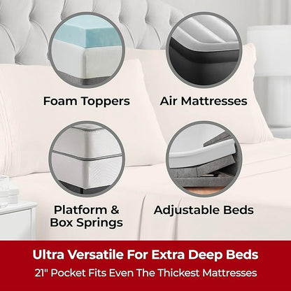 Mellanni Extra Deep Queen Sheets - 4 PC Iconic Collection Bedding - Hotel Luxury, Ultra Soft, Cooling Bed Sheets - Wrinkle, Fade, Stain Resistant (Queen, Beige)