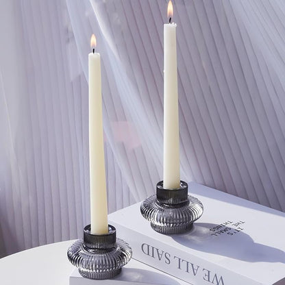 VOHO Smoky Grey Taper Candle Holders Set of 6, Classic Ribbed Candle Sticks Holder Decor for Table Centerpiece at Daily/Birthday/Party, Double Sided Candle Holder for Candlesticks & Tea Lights Candles