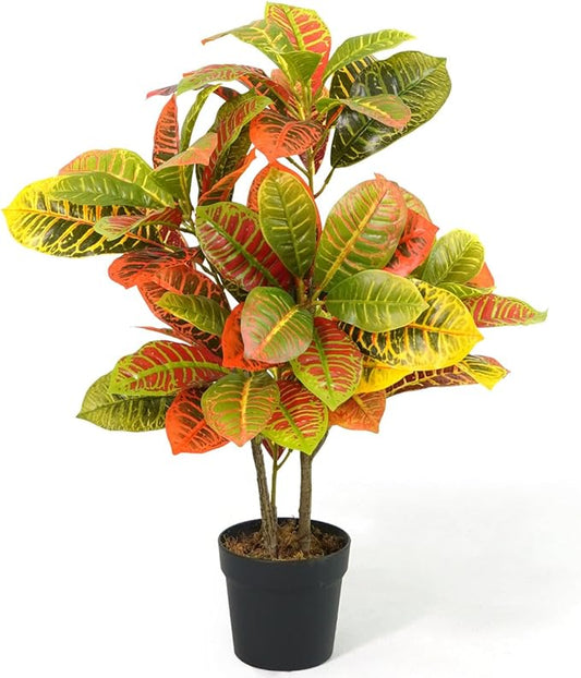Fencer Wire 30 Inch Artificial Topiary Croton Tree, UV Resistant Artificial Outdoor Plants, Faux Bushes and Shrub, Fake Trees in Pot with Dried Moss, Artificial Plants for Front Porch, Indoor, Outdoor