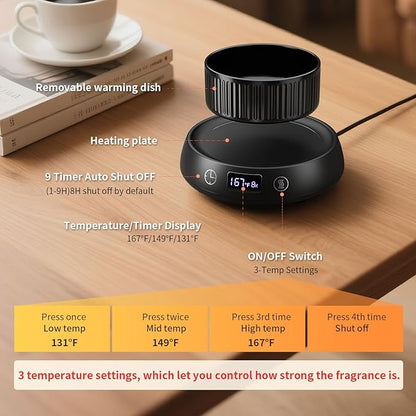 Wax Melt Warmer 3-in-1 Candle Warmer with Timer, Electric Scented Wax Melter Fragrance Wax Cube Burner for Home Bedroom Office, 8H Auto Shut Off 3 Temperature Setting (Black)