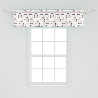 Ambesonne Penguin Window Valance, Pastel Colored Style Cartoon Animals from Antarctica Crowns on a Dotted Background, Curtain Valance for Kitchen Bedroom Decor with Rod Pocket, 42" x 12", Grey Pink