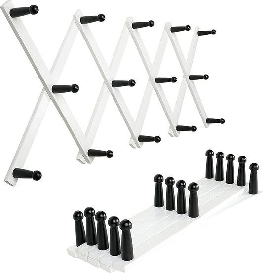 SKOLOO Hat Rack for Wall with 14 Hooks, Pack of 2, Solid Wooden, Modern, Expandable Coat Rack Wall Mount for Coats, Hats, Bags, Baseball Caps, Black on White