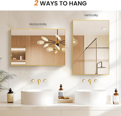 Bathroom Vanity Mirror for Wall, 2 Pack 36" x 24" Metal Framed Rectangular Bathroom Wall Mirror for Over Sink, HD Shatterproof Glass, Hangs Horizontally or Vertically(Gold)