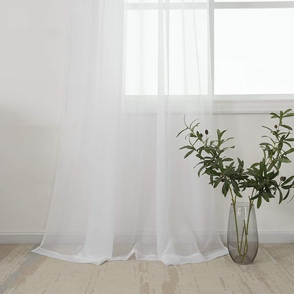 White Sheer Curtains 54 inches Long for Bedroom Top Rod Pocket Sheer Window Panels Curtains for Nursery Living Room 52 by 54 Inch Length Set of 2