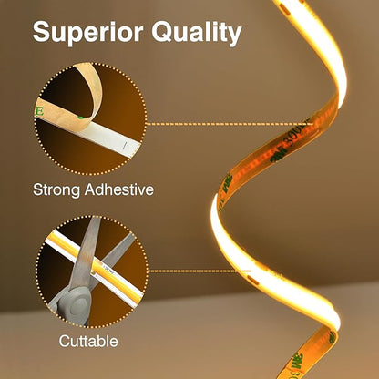 COB LED Strip Lights Natural White,24V Dimmable led Light Strip KIT with Remote and app Control,4000K 65FT/20m 8mm Wide Ra>90 Cuttable Flexible Strip Lights for Bedroom,Shelf,Cabinet