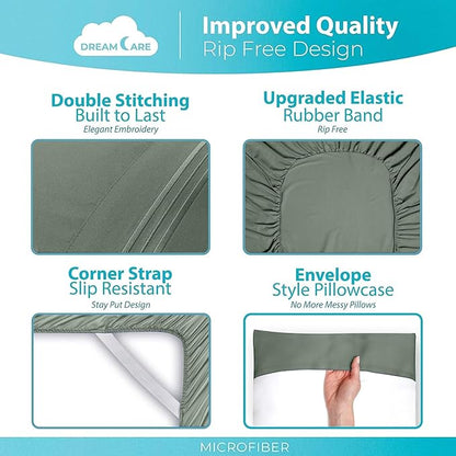 DREAMCARE Full Size Sheets Set - 6 Pcs Deep Pocket Cooling Bed Sheets - Soft, Long Lasting 100% Brushed Microfiber with Side Pocket (Sage Green, Full)