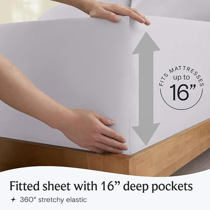LuxClub 4 PC Sheet Set Bed Sheets Deep Pockets 16" Eco Friendly Wrinkle Free Cooling Machine Washable Hotel Bedding Silky Soft - Dove Gray Queen