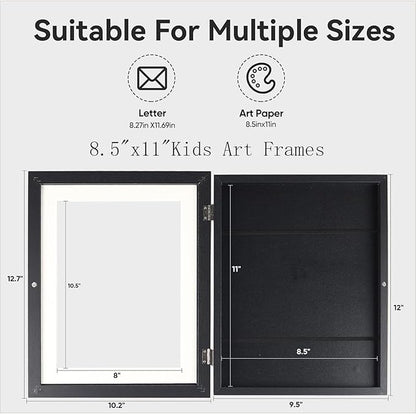 Kids Artwork Frames Changeable - Kids Art Frame,Kids Art Frames Front Opening Holds 150,Children Art Projects Kids Art Frames,8.5x11 Black Picture Frame for Display Kid Art work,With Storage
