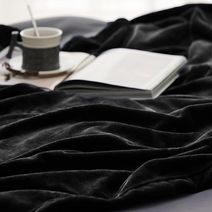 Bedsure GentleSoft Fleece Throw XL Blanket Black - 300GSM Soft Lightweight Plush Cozy Blankets for Bed, Sofa, Couch, Travel, Camping, 50x70 inches