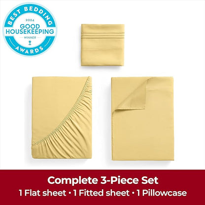 Mellanni Twin XL Sheets Set - 3 PC Iconic Collection Bedding - Hotel Luxury, Extra Soft, Cooling Bed Sheets - Wrinkle, Fade, Stain Resistant (Twin Extra Long, Yellow)