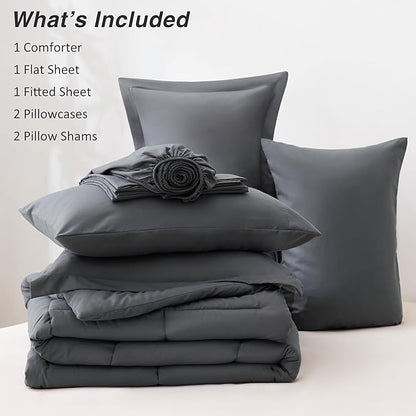 Love's cabin Full Comforter Set Soot Grey, 7 Pieces Full Bed in a Bag, All Season Bedding Sets with 1 Comforter, 1 Flat Sheet, 1 Fitted Sheet, 2 Pillowcase and 2 Pillow Sham