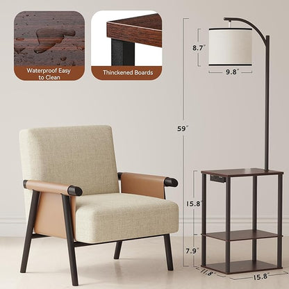 SUNMORY Floor Lamp with Table, End Table for Living Room with Lamp, Shelves Side Table with Charging Station(USB & AC Port), 3 Color Temperature LED Bulb, Modern Nightstand Lamp for Bedroom, Office