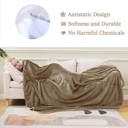 Soft Queen Size Blanket for All Season Warm Fuzzy Microplush Lightweight Thermal Fleece Summer Autumn Fall Winter Spring Blankets for Queen Full Bed Couch Sofa,90x90 Inches,Taupe