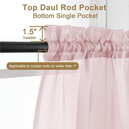 Chyhomenyc Sheer Blush Pink Curtains 90 inches Long 2 Panels, Light Filtering Soft Airy Solid Elegant Voile Window Treatment Drapes for Bedroom Living Room Wedding Party Decor, 42 Wx90 L Inches