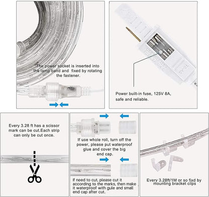 SURNIE Rope Lights Outdoor Waterproof Daylight White: LED 18FT Cuttable Outside Bright 110V Lighting 6000K Flexible Cool Clear Tube, Indoor Deck Patio Xmas Camping Decor, Not Flat Strip