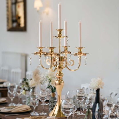 20.3'' Tall 5 Arm Candelabra Centerpiece for Table, Metal Elegant Candle Holder, Retro Candlestick Table Centerpieces for Party, Events, Home, Wedding Decor (4, Gold)