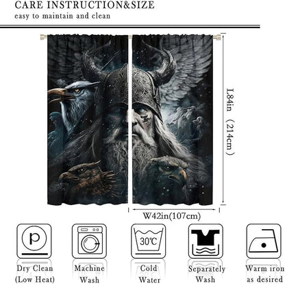 Fantasy Norse Viking Curtains,Cool Gothic Vintage Vikings Mystical Symbol Eagle Window Treatments Thermal Insulated Rod Pocket Blackout Drapes for Bedroom 2 Panels 84L x 42W