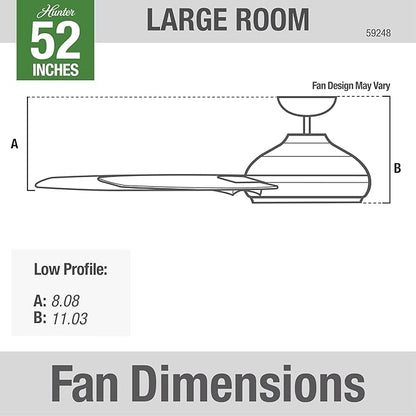 Hunter 52 inch Indoor Ceiling Fan No Light with Remote Control - White Modern Ceiling Fan without Light, Low Profile Mount, 4 Blades, For Bedroom, Living Room, or Kitchen - Dempsey 59248, Fresh White