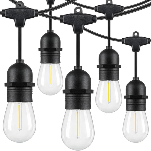 Lakumu 48FT LED Outdoor String Lights for Patio with Waterproof Shatterproof E12 S14 Edison Bulbs 5000K Daylight White Dimmable Linkable Hanging Light Strings for Deck Pergola Bistro Cafe Balcony Bar