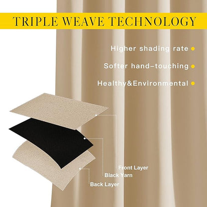 NICETOWN Blackout Curtains & Drapes for Living Room - Grommet Window Treatment Thermal Insulated Solid Sound Reducing Drapes for Bedroom (Biscotti Beige, Set of 2, W52 x L90)