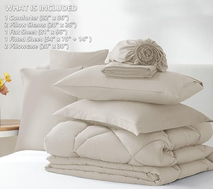 CozyLux Full Size Comforter Sets Beige - 7 Pieces Bed in a Bag Full, Luxury Soft Bed Set for All Seasons, Bedding Set with Down Alternative Comforter, Sheets, Pillowcases & Shams