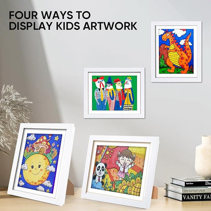 Kids Artwork Frame - Changeable Front Opening, Holds 150 Art Projects, 8.5x11 Picture Display With Storage (White)