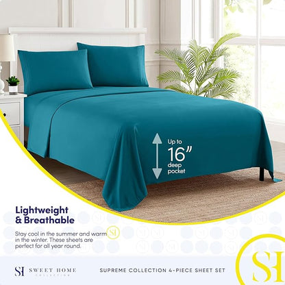 Twin Sheets - Breathable Luxury Sheets with Full Elastic & Secure Corner Straps Built In - 1800 Supreme Collection Extra Soft Deep Pocket Bedding Set, Sheet Set, Twin, Teal