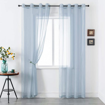 DUALIFE Dusty Blue Sheer Curtains 84 Inch Length for Living Room Decor Set of 2 Panels Grommet Window Look Semi Sheer Transparent Sheer Curtains for Bedroom 52x84 Inches Long Stone Blue