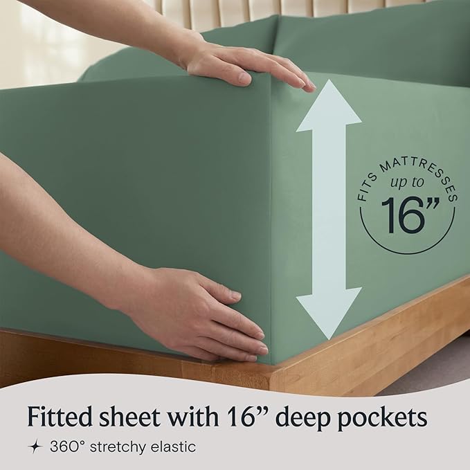 LuxClub 4 PC California King Sheet Set, Breathable Luxury Bed Sheets, Deep Pockets Wrinkle Free Cooling Sheets Machine Washable Hotel Bedding Silky Soft - Tree Moss Green Cal King
