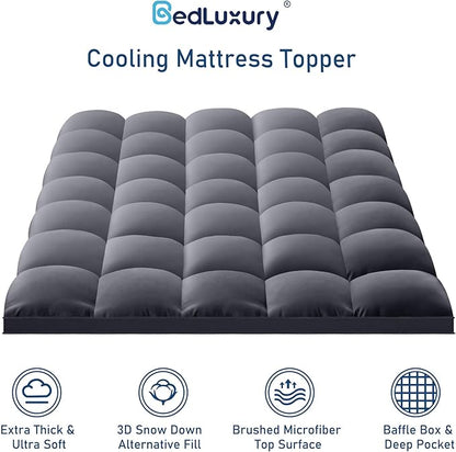 Twin Mattress Topper Extra Thick Pillowtop Cooling Plush Mattress Pad Cover Protector with 8-21 Inch Deep Pocket 3D Snow Down Alternative Fill Grey