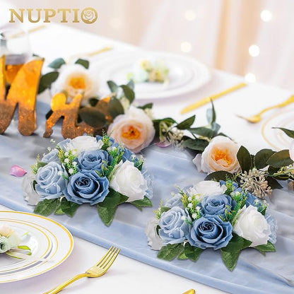 NUPTIO Flower Balls for Wedding Centerpieces - 6 Pcs 9.5 inch Diameter Fake Flower Ball Arrangement Bouquet Party Centerpieces for Tables - Dusty Blue Rose Bouquet Centerpiece Flowers for Table