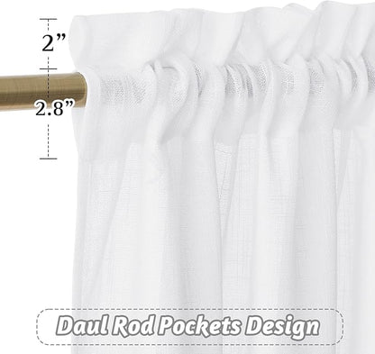 RYB HOME Kitchen Curtains 36 inch Length, White Semi Sheer Window Drapes Short Curtains for Farmhouse Cafe RV Bathroom Small Window, W 52 x L 36, White, Set of 2