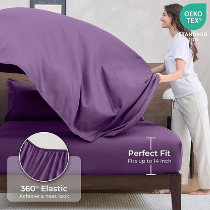 HEVUMYI Grape Purple King Comforter Set - 7-Piece All Season Bed in a Bag King, Ultra Soft Bedding Set with Comforter, Flat Sheet, Fitted Sheet, Pillowcases, Pillow Shams