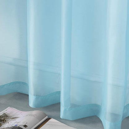 DUALIFE Sky Blue Voile Sheer Curtains Grommet,Look Semi Natural Light Flow Sheer Drapes,Elegant Solid Color Touch Soft Drapes, 52X72 Inch for Living Room Bedroom,Set of 2 Panels Baby Blue