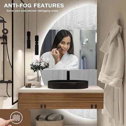 Half Moon Mirrors for Wall, 48"×24" LED Bathroom Mirrors with Lights-Touch Switch Backlit Bathroom Mirror-3 Colors-Dimmable Brightness,Anti-Fog, Memory, ETL Certified