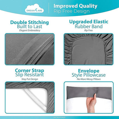 DREAMCARE California King Sheet Sets – 6 pcs Cooling Bed Sheets – up to 21” Deep Cal King Sheets – 2500 Supreme Collection – Extra Soft 100% Brushed Microfiber Hotel Luxury with Side Pocket – Gray