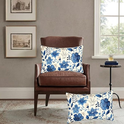 Outdoor Pillows Blue Pillow Covers 16x31 Inch Set of 2 Throw Pillow Covers, Scandinavian Throw Pillows, Lumbar Pillows Cushion Covers Decorative Pillow Covers for Couch Garden Patio Furniture J334