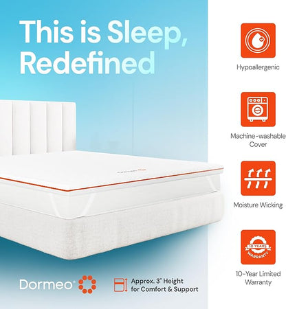 Dormeo Premium Queen Cooling Mattress Topper - 3-Zone OctaspringⓇ Technology for Optimal Back Support, Anti-Slip Bottom